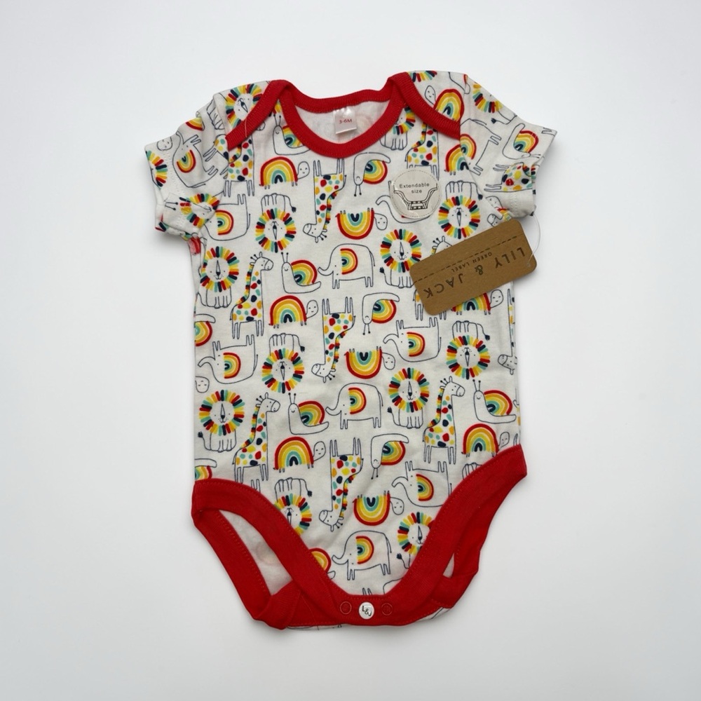 Lily & Jack Rainbow Animal Print Baby Bodysuit Onesie 3-6M NWT Extendable Snap